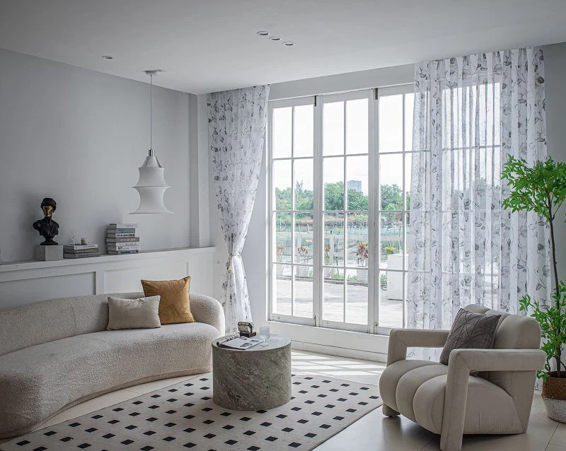 Doli FabricWindow Screen with Golden-Center Peony Print